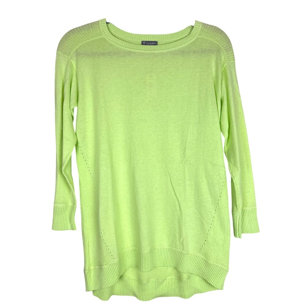 T By Talbots Womens S Lime Green Lightweight 3/4 Sleeve Knit Sweater NEW